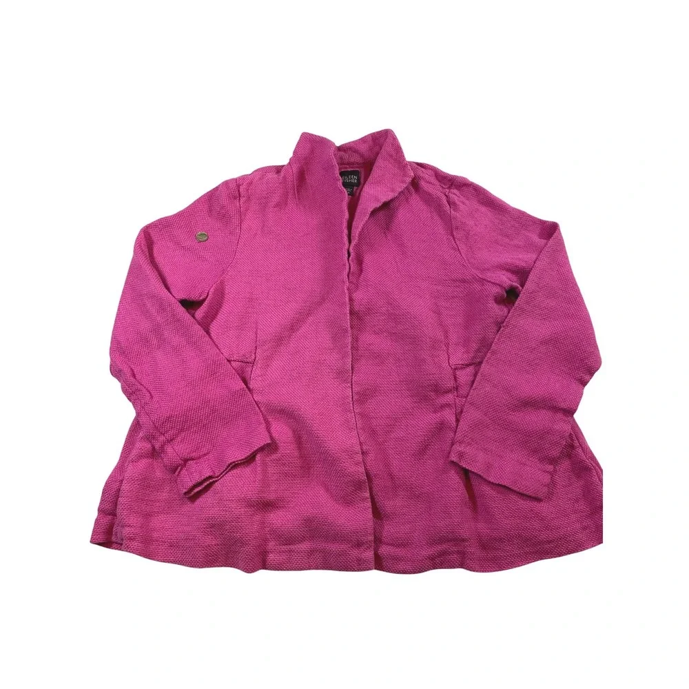 EILEEN FISHER Pink Textured Knit Open‎ Front Collarless Jacket Cardigan M